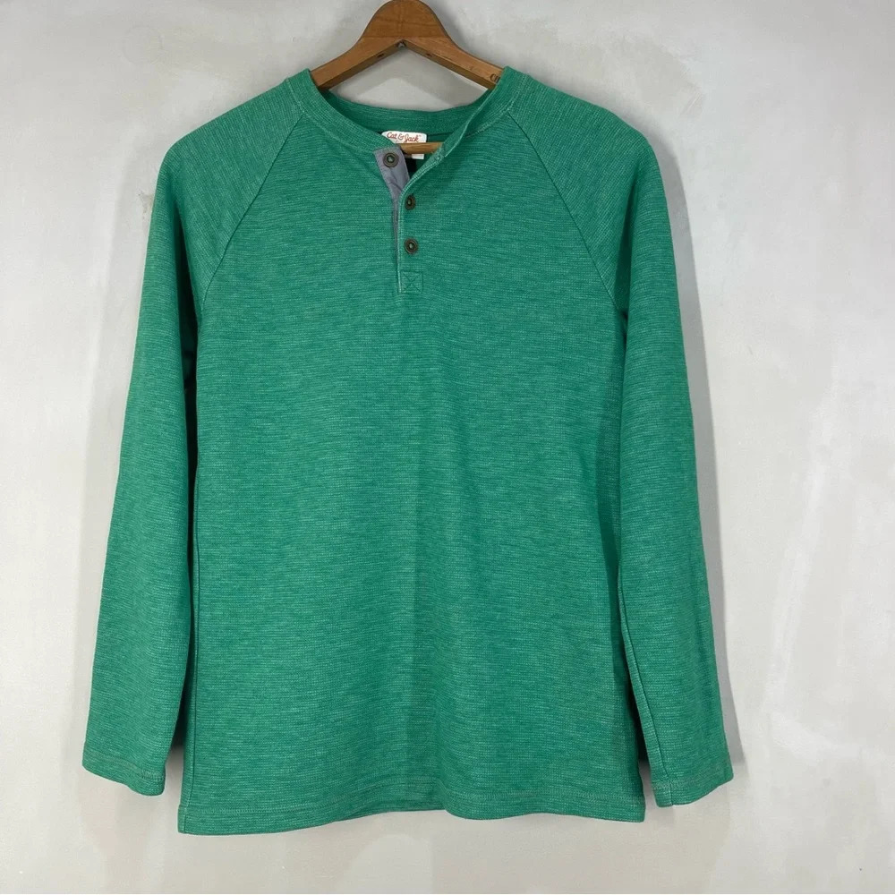 Cat & Jack Button Long Sleeve Green Short Boy Size Large (12-14)